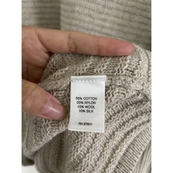 J. Jill Sweater Women's Medium Beige Knit Tunic Long Wool Silk Blend 3/4 Sleeves - Picture 6 of 8